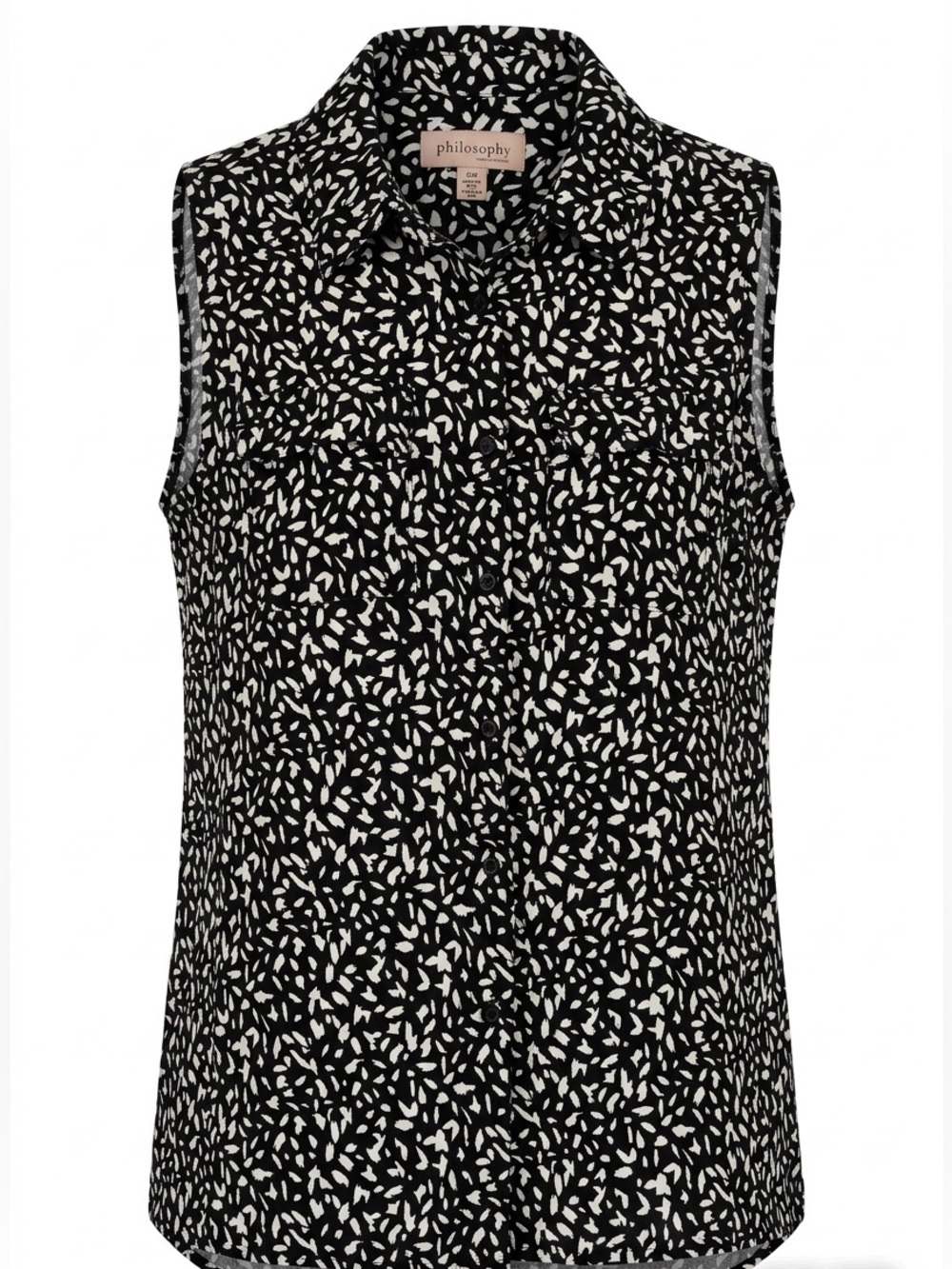 Philosophy Black and White Sleeveless Button-Down Printed Shirt